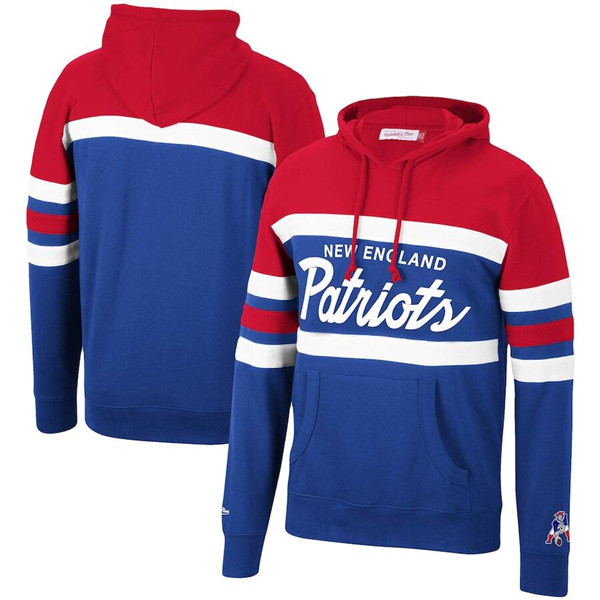 Men's New England Patriots Blue And Red Head Coach Pullover Hoodie